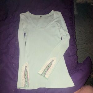Free People Pastel Long Sleeve Top with Lace Accents